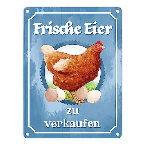 Frische Eier zu verkaufen Metallschild in 15x20 cm mit Huhn Motiv für den Bauernladen oder Dekoration am Hühnerstall von speecheese