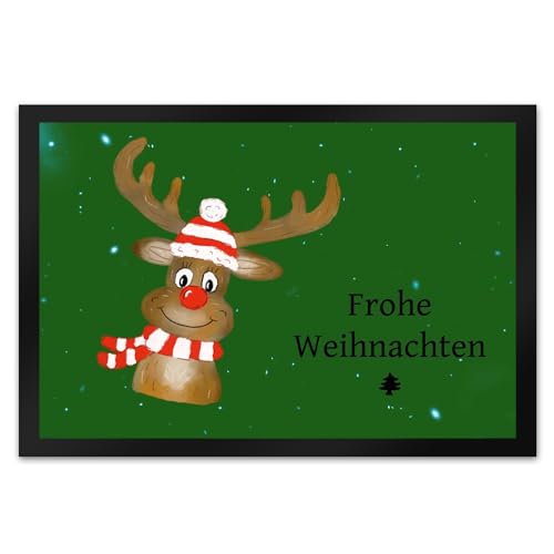 Frohe Weihnachten Rentier Fußmatte XL in 40x60 cm als Geschenk zum Weihnachtsfest um Allen Besuchern EIN frohes Fest zu wünschen von speecheese