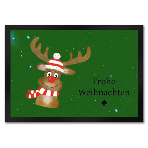Frohe Weihnachten Rentier Fußmatte in 35x50 cm als Geschenk zum Weihnachtsfest um Allen Besuchern EIN frohes Fest zu wünschen von speecheese