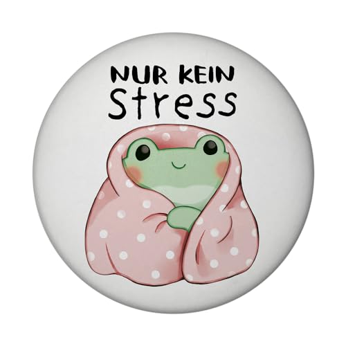 Frosch in rosa Decke Magnet rund mit Flaschenöffner rund mit Spruch Nur kein Stress Kawaii Süßer Plüsch-Frosch Relax Entspannungshilfe für Weinkeller Backofen von speecheese