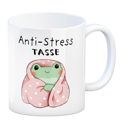 Frosch in rosa Decke mit Spruch Anti-Stress Tasse Kawaii Süß Plüsch Frosch Relax Entspannung Anti-Stress Kaffee von speecheese