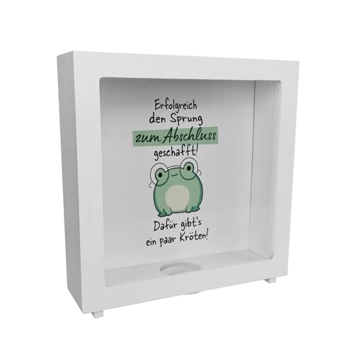 Frosch mit Brille Rahmen Spardose aus Holz mit Spruch Abschluss geschafft - dafür Kröten Perfekt für Schulabschluss Abi oder Ausbildung Kawaii-Design für Jede Gelegenheit Frosch mit Brille Rahmen Spardose aus Holz mit Spruch Abschluss geschafft - dafür Kröten Perfekt für Schulabschluss Abi oder Ausbildung Kawaii-Design für Jede Gelegenheit von speecheese