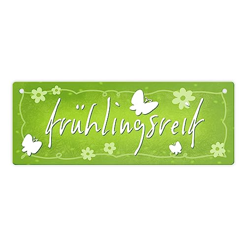 Frühlingsreif Metallschild L in 10,5x28cm mit Schmetterlingen und Blumen ein dekoratives Blechschild für den Frühling um den Eingang zuhause oder im Garten zu verschönern von speecheese