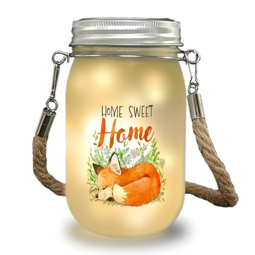 Fuchs im Aquarell-Stil Solarlicht mit Spruch Home Sweet Home ein schönes Dekolicht für die Terrasse Dekolampe Einmachglas Solar Natur Frauen Niedlicher schlafender Deko Waldtiere von speecheese