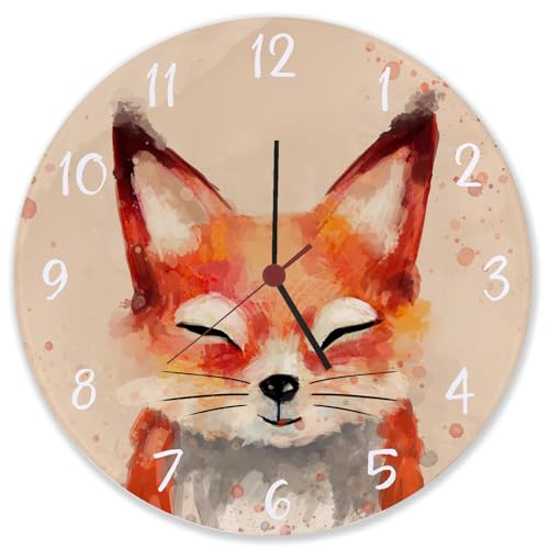 Fuchs in Wasserfarbenoptik Wanduhr aus Glas schöne Uhr für das Kinderzimmer mit niedlichem Fuchs als Deko für das Kinderzimmer von Kleinkindern Fuchs in Wasserfarbenoptik Wanduhr aus Glas schöne Uhr für das Kinderzimmer mit niedlichem Fuchs als Deko für das Kinderzimmer von Kleinkindern von speecheese