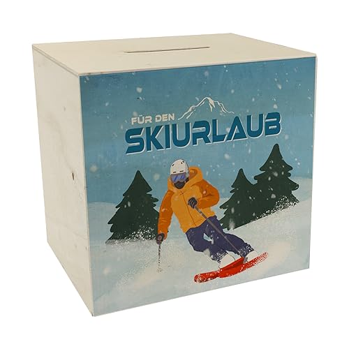 Für den Skiurlaub Spardose aus Holz mit coolem Skifahrer Sparbüchse Winter Urlaub Kasse Abenteuer Skiurlaub Wintersport Winter Urlaub Kasse Abenteuer Ferien Reise Schnee von speecheese