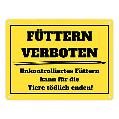 Füttern verboten mit Erklärung Koppel-Metallschild in 15x20 cm in gelb und schwarz Füttern Warnschild Verboten Schild Koppel Aluminiumschild Achtung Warnung Pferde Nutztiere von speecheese