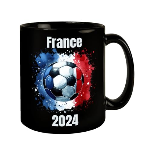 Fußball Frankreich Flagge Tasse in Schwarz 2024 Fanartikel Sport Begeisterung Ball Design Tricolore in Blau von speecheese