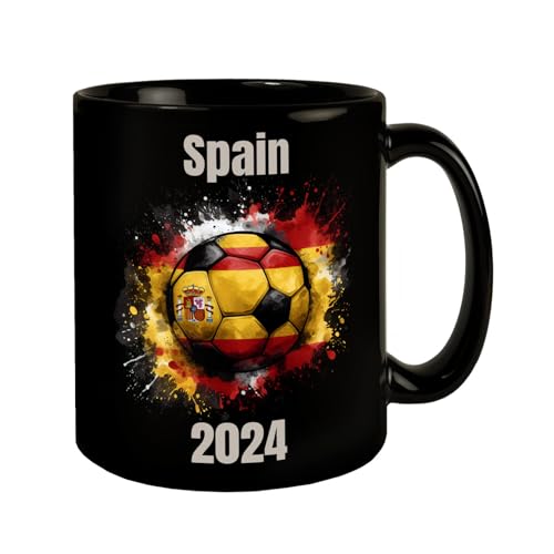 Fußball Spanien Flagge Tasse in Schwarz 2024 Fanartikel für Sport Nation Rot Gelb Ball Design Ideal für Spanien Fußball-Enthusiasten von speecheese