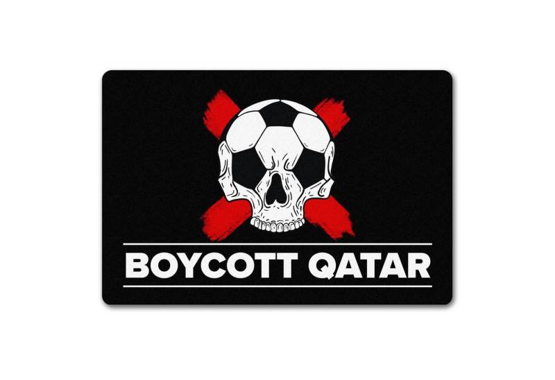 speecheese Fußmatte Boycott Qatar Fußmatte in 40x60 cm ohne Rand mit Fußball-Totenkopf von speecheese