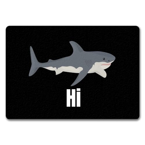 Fussmatte Hi mit lustigem Spruch schwarz rutschfeste Türmatte witzig Schuhabstreifer die perfekte Geschenkidee Spruch-Geschenke Hai Haifisch von speecheese