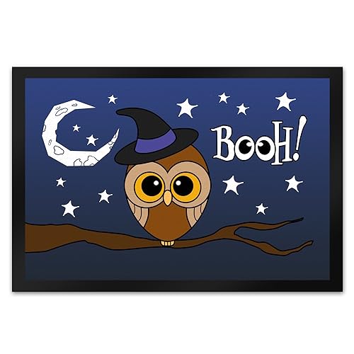 Fußmatte XL in 40x60 cm für Halloween mit niedlichem Eulenmotiv und Spruch - BOOH! Halloween Deko Geschenk für Eulen Fans für alle Nachteulen zur Walpurgisnacht oder auch sonst in von speecheese