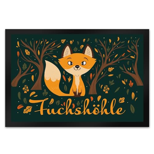 Fußmatte XL in 40x60 cm mit niedlichem Fuchs im Wald und Herbst Motiven - Fuchshöhle als Geschenk im Comic Design für Kinder oder Erwachsene die Ihr Zimmer lieben wie eine von speecheese
