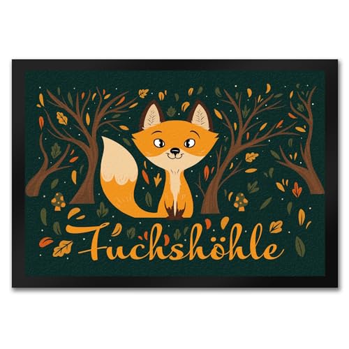 Fußmatte in 35x50 cm mit niedlichem Fuchs im Wald und Herbst Motiven - Fuchshöhle als Geschenk im Comic Design für Kinder oder Erwachsene die Ihr Zimmer lieben wie eine Fuchshöhle von speecheese