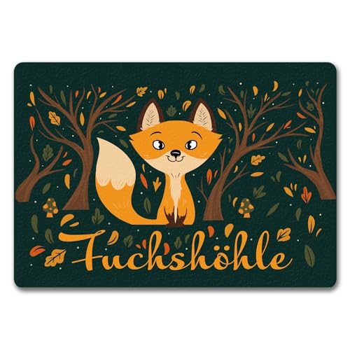 Fußmatte in 35x50 cm ohne Rand mit niedlichem Fuchs im Wald und Herbst Motiven - Fuchshöhle als Geschenk im Comic Design für Kinder oder Erwachsene die Ihr Zimmer lieben wie eine von speecheese