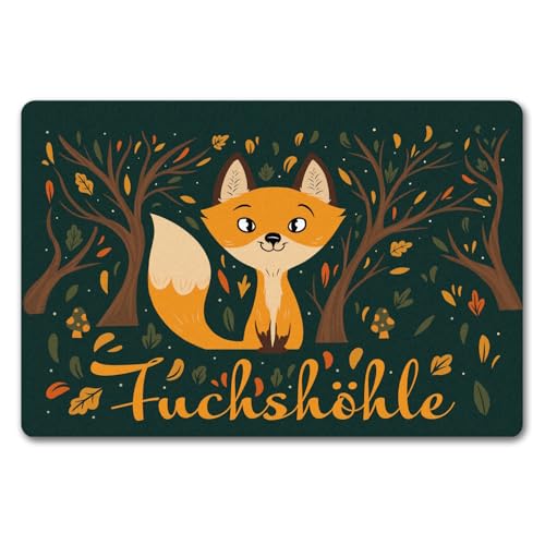 Fußmatte in 40x60 cm ohne Rand mit niedlichem Fuchs im Wald und Herbst Motiven - Fuchshöhle als Geschenk im Comic Design für Kinder oder Erwachsene die Ihr Zimmer lieben wie eine von speecheese