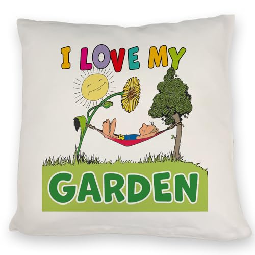 Garten Kissen mit Spruch I Love My Garden Hängematte Entspannung Ausruhen im Natur Rasenmäher Pause Zwerg Charme von speecheese