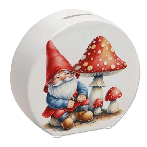 Gartenzwerg mit Fliegenpilz Spardose Charmante Gartenfigur Rot-Weißer Zwerg Pilz Statue Dekorative Spardose für Gartenliebhaber von speecheese