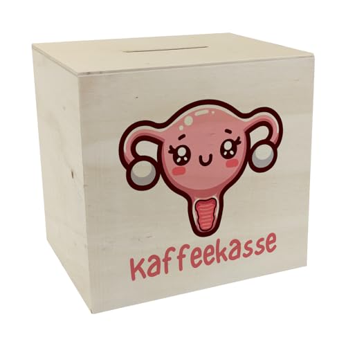 Gebärmutter Kawaii Spardose aus Holz mit Spruch Kaffeekasse Cuterus Uterus Trinkgeldkasse Geburtstation Krankenhaus Entbindung mit Gesicht süßer Uterin-Stil charmantes Geschenk von speecheese