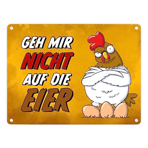 Geh mir nicht auf die Eier Metallschild in 15x20 cm mit genervtem Huhn als lustiges Bitte nicht stören-Schild für Zuhause gegen nervigen Besuch von speecheese