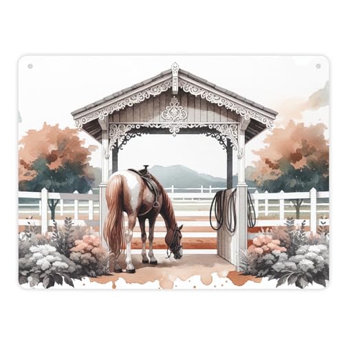 Geschecktes Westernpferd Metallschild XL in 21x28 cm Stall-Deko im Reitsport-Design Hintergrund für Pferde-Boxen Schickes Schild für den Pferdestall von speecheese