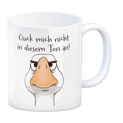 Gilbert die Gans Kaffeebecher mit Spruch Guck mich nicht in diesem Ton an Lustige Tasse Mann Kerl Cartoon Witz gegen Miesepeter zum Lachen von speecheese