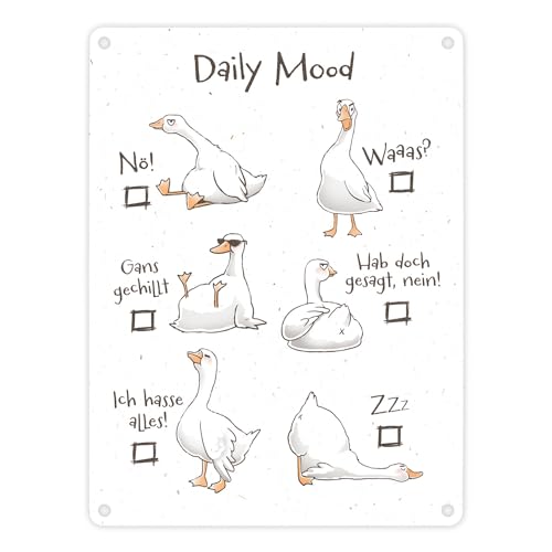 Gilbert die Gans Metallschild in 15x20 cm mit Spruch Daily Mood ein multiple choice Schild für die Küche lustiges schlechter Laune Pechvogel Blechschild Tagestimmung Mood Männer von speecheese