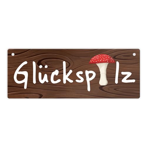 Glückspilz Metallschild L in 10,5x28cm in Holzoptik als kleines Geschenk für echte Glückspilze oder einfach als nette Dekoration für den Herbst Metallschild L in 10,5x28cm XL Du von speecheese