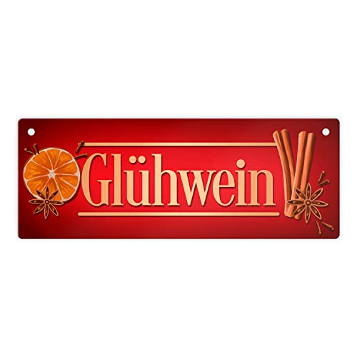 Glühwein Metallschild L in 10,5x28cm in rot Blechschild für den Glühweinstand Dekoration für Weihnachten Weihnachtsmarkt Weihnachtsschmuck Winter Advent Metallschild L in 10,5x28cm von speecheese