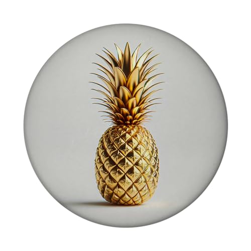 Goldene Ananas auf weißem Hintergrund Magnet rund mit Flaschenöffner rund Tropische Luxusfrucht Exotischer Obst Glanz Metallisches Design von speecheese