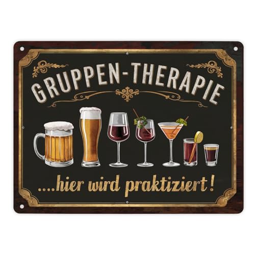 Gruppen-Therapie Alkohol Metallschild XL in 21x28 cm - Hier praktiziert Gruppen-Therapie im vintage-Stil Perfekt für Hausbar Pub Bierkrug Bier Gläser Rotwein Cocktailgläser von speecheese