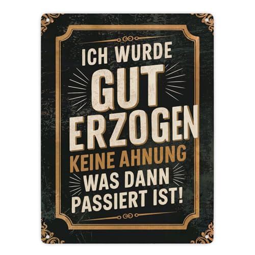 Gut erzogen dann Chaos Metallschild XXL in 28x38 cm im rechteckigen Rahmen und goldener verwitterter Optik Vintage-Stil Gut erzogen dann Chaos Metallschild XXL in 28x38 cm im rechteckigen Rahmen und goldener verwitterter Optik Vintage-Stil von speecheese