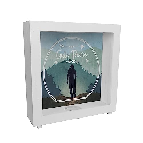 Gute Reise Rahmen Spardose aus Holz mit Wander Motiv Dekoration Sparschwein Geschenkidee Wandern Urlaub Reise Abenteuer Berge Hike Camping von speecheese
