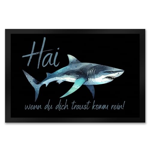 Hai Fußmatte XXL in 50x75 cm mit Spruch wenn du Dich traust komm rein Hi Hallo Haifisch-Liebhaber Begrüße Gäste mit Türmatte im Unterwasserwelt-Design Haus von speecheese