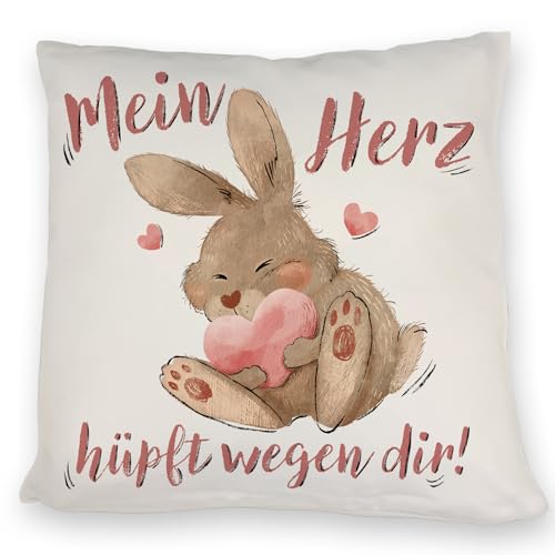 Hase Kissen mit Spruch Mein Herz hüpft wegen dir Kaninchen Valentinstag Liebe Romantik Bett Liebesbote Valentinsgeschenk von speecheese
