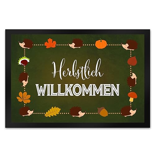 Herbstlich Willkommen Fußmatte XL in 40x60 cm mit süßen Igeln als hübsche Herbstdekoration für die Eingangstür um Deine Besucher in deinem Haus Willkommen zu heißen von speecheese