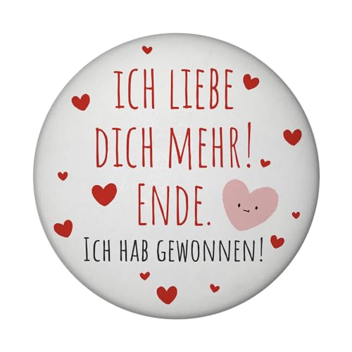 Herzen Magnet rund rund mit Spruch Ich Liebe Dich mehr! Ende. Valentinsgeschenk für Romantik Witziger Liebesbote Ideal für Valentinstag Deko Weinkeller von speecheese