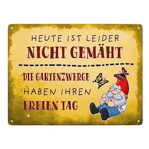 Heute ist leider nicht gemäht… Gartenzwerg Metallschild XXL in 28x38 cm lustiges Blechschild um anzuzeigen, dass du das gute Wetter genießt und lieber ein wenig chillst statt von speecheese