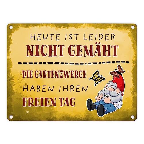 Heute ist leider nicht gemäht… Gartenzwerg Metallschild in 15x20 cm lustiges Blechschild um anzuzeigen, dass du das gute Wetter genießt und lieber ein wenig chillst statt von speecheese