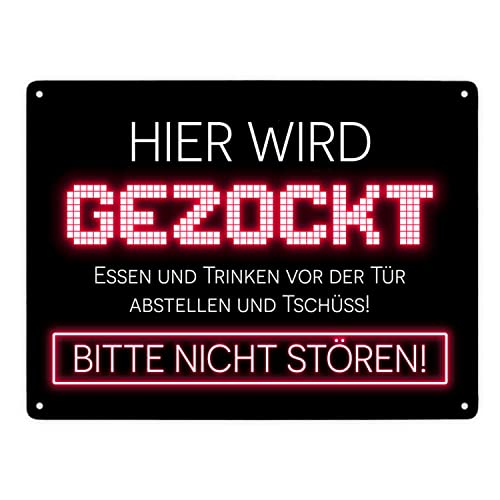 Hier wird gezockt Metallschild XXL in 28x38 cm für Gamer in rot lustige Geschenkidee für Jungen und Mädchen die Computerspiele lieben und am liebsten den ganzen Tag zocken würden Hier wird gezockt Metallschild XXL in 28x38 cm für Gamer in rot lustige Geschenkidee für Jungen und Mädchen die Computerspiele lieben und am liebsten den ganzen Tag zocken würden von speecheese
