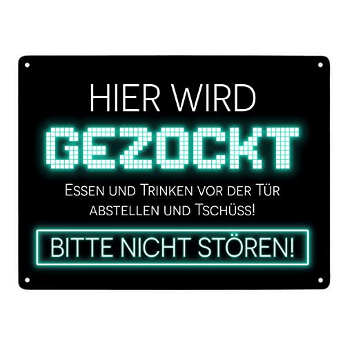Hier wird gezockt Metallschild XXL in 28x38 cm für Gamer in türkis lustige Geschenkidee für Jungen und Mädchen die Computerspiele lieben und am liebsten den ganzen Tag zocken Hier wird gezockt Metallschild XXL in 28x38 cm für Gamer in türkis lustige Geschenkidee für Jungen und Mädchen die Computerspiele lieben und am liebsten den ganzen Tag zocken von speecheese