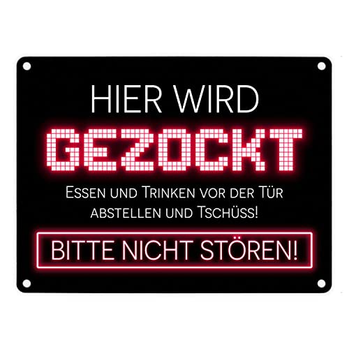 Hier wird gezockt Metallschild in 15x20 cm für Gamer in rot lustige Geschenkidee für Jungen und Mädchen die Computerspiele lieben und am liebsten den ganzen Tag zocken würden Hier wird gezockt Metallschild in 15x20 cm für Gamer in rot lustige Geschenkidee für Jungen und Mädchen die Computerspiele lieben und am liebsten den ganzen Tag zocken würden von speecheese