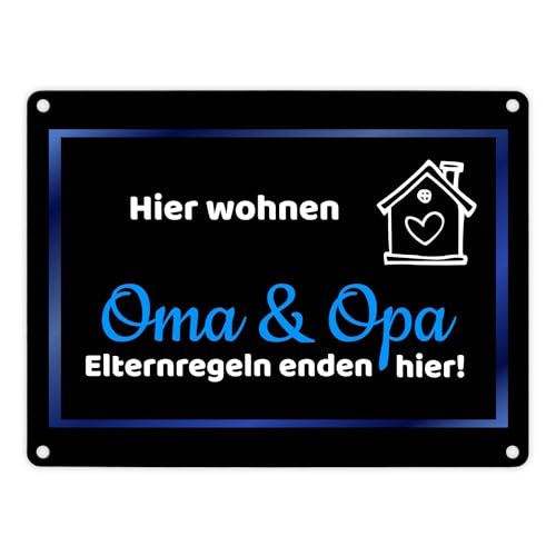 Hier wohnen Oma und Opa - Elternregeln enden hier Metallschild in 15x20 cm in Blau Eltern Großeltern Großpapa Großvater Großmutter Geschenk Herzen Babysitter Opa-Bonus Oma-Bonus Hier wohnen Oma und Opa - Elternregeln enden hier Metallschild in 15x20 cm in Blau Eltern Großeltern Großpapa Großvater Großmutter Geschenk Herzen Babysitter Opa-Bonus Oma-Bonus von speecheese