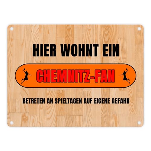 Hier wohnt ein Chemnitz-Fan Metallschild in 15x20 cm mit Turnhallenboden Motiv Sportfan Chemnitz Sport Sportler von speecheese