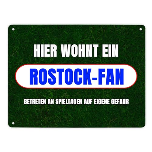 Hier wohnt ein Rostock-Fan Metallschild XL in 21x28 cm mit Rasenmotiv Sportfan Rostock Sport Deutschland Kult Blechschild von speecheese