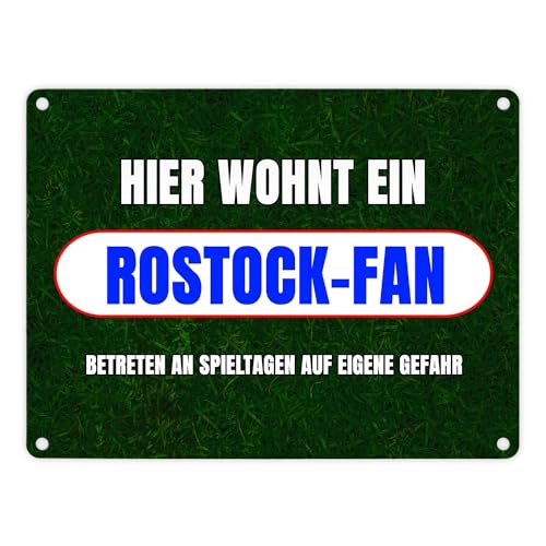 Hier wohnt ein Rostock-Fan Metallschild in 15x20 cm mit Rasenmotiv Sportfan Rostock Sport Deutschland Kult Blechschild von speecheese