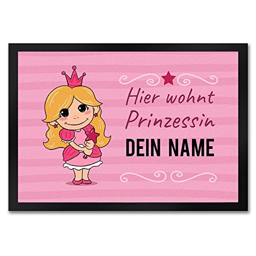 Hier wohnt eine Prinzessin Fußmatte für Kinderzimmer - personalisiert mit deinem Namen - Geburtstagsgeschenk für kleine Tochter die gerne in einem Schloss oder einer Burg leben würde und Kleider liebt von speecheese