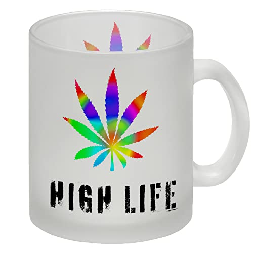 High Life Glas Tasse mit Marihuanablatt in bunt Kaffeetasse für Kiffer mit Graspflanze Geschenk für Kiffer Glas Tasse Der perfekte Glas Tasse für Kiffer. Du brauchst nach deinem von speecheese