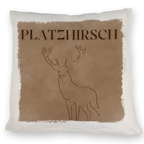 Hirsch Kissen mit Spruch Platzhirsch in braun Für echte Kerle Lustiges Männer-Kissen ideal für Jagdfans und Jäger - Männlicher Männerberuf Deko von speecheese