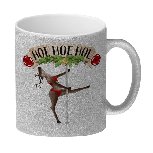 Hoe Hoe Hoe sexy Tänzerin Glitzer-Kaffeebecher zu Weihnachten Lustige Kaffeetasse für Weihnachten witziger Spruch und sexy Rentier Wichteln Weihnachtsfest versaute Tasse Stripperin von speecheese